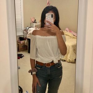 H&M white jersey flowy off shoulder top